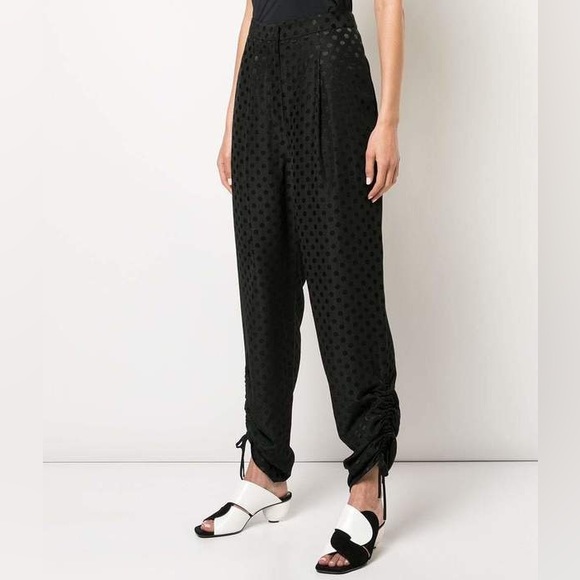 Tibi Black Polka Dot Jacquard Pleated Sculpted Pant High Rise Drawstring Jogger - Picture 2 of 10